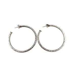 Italian Hammered Sterling Silver Hoop Earrings 1.75" Diameter 6.13g